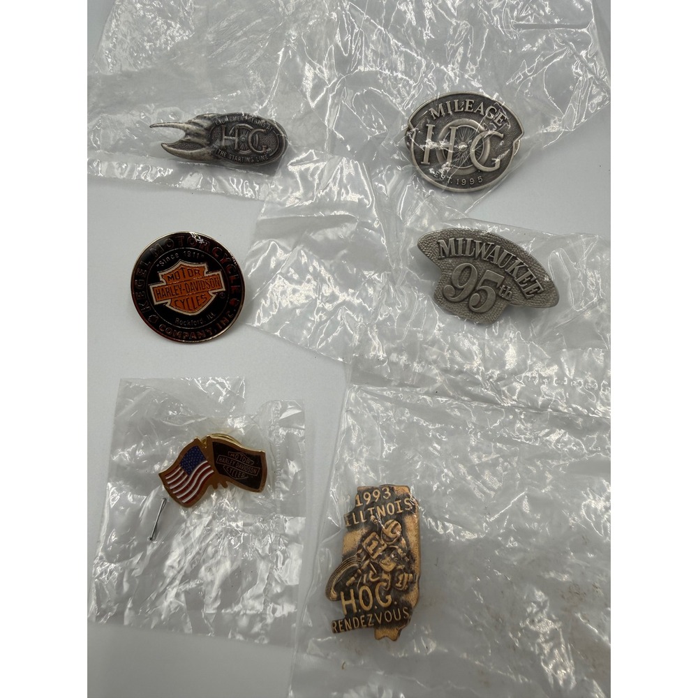 Harley Davidson Vintage Pin Lot 6pc HOG 1993 Illinois Milwaukee 95th Anniversary